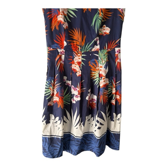 Talbots Botanical High Neckline Pleat Fit & Flare Tropical Knee Length Dress - Picture 9 of 15